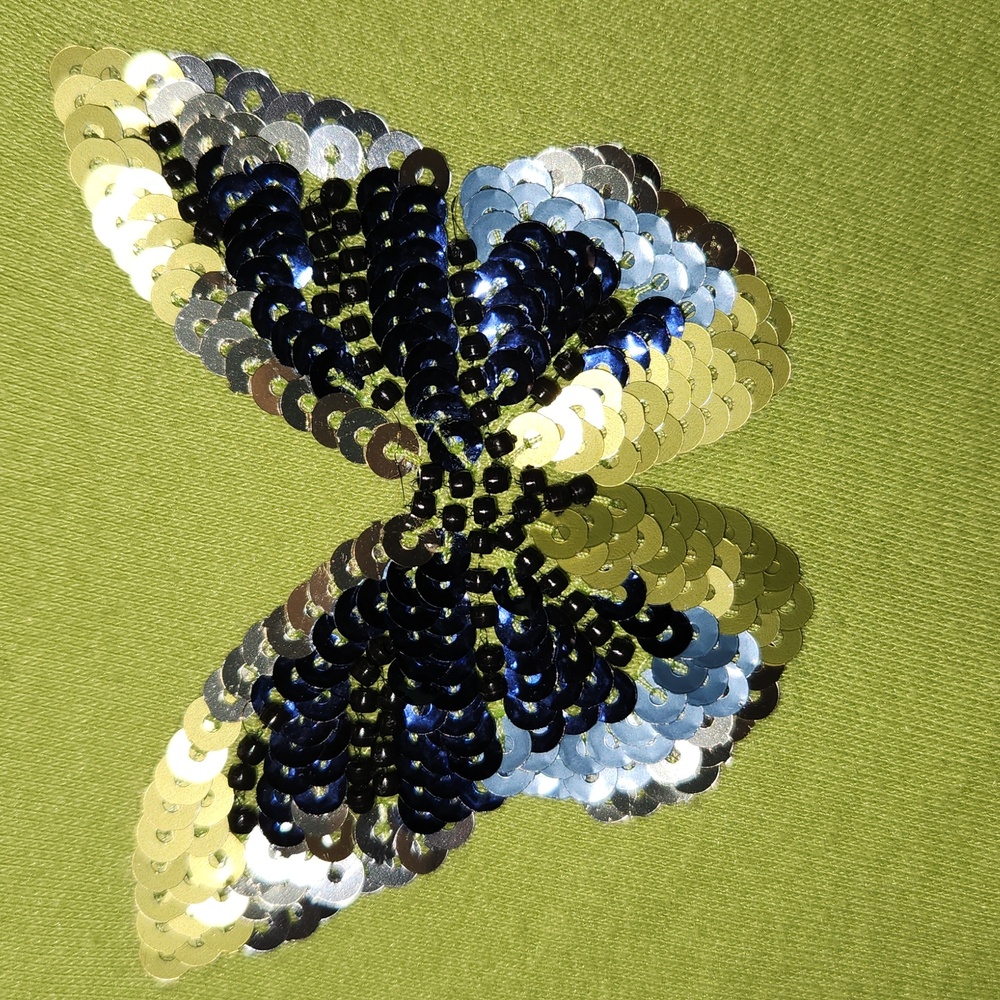 Chartreuse Lime Sequin Butterfly Top - Quacker Factory Jeanne Bice Size XL Y2k - Picture 4 of 5